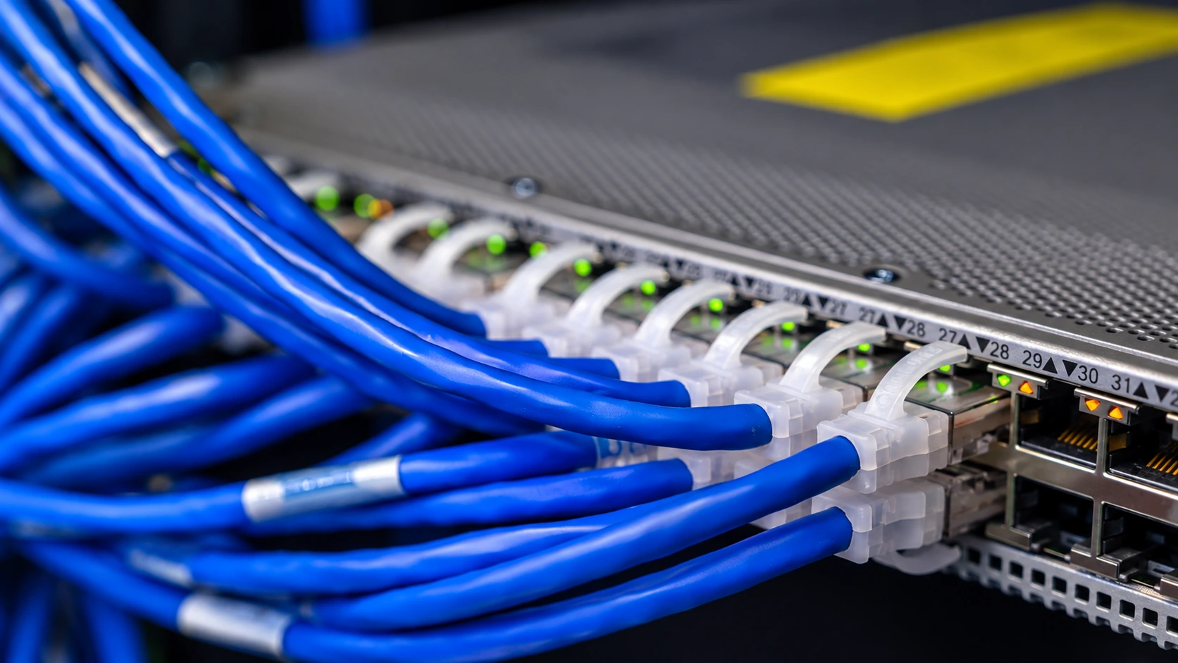 ネットワークスイッチとEthernetケーブルの参考写真